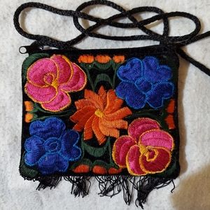 Mexican Floral Embroidered Fringe Purse